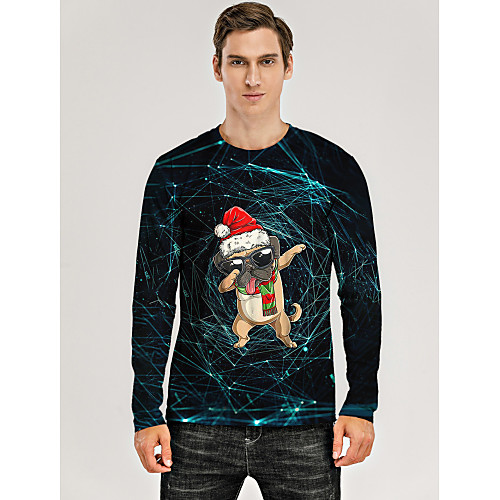 

Men's T shirt 3D Print Graphic 3D Animal Print Long Sleeve Christmas Tops Black