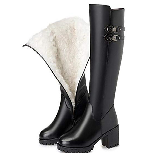 

women's genuine leather winter boots wool high heel high warm snow boots black wool 6