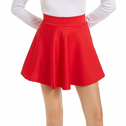 

high waisted mini skirts for women & girls – basic versatile stretchy casual flowy skater skirt (red, large)