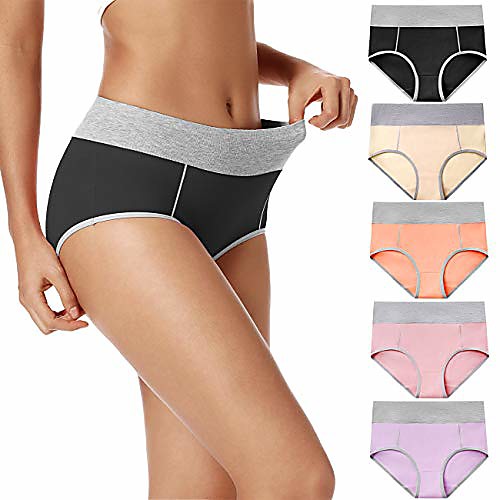 

women's soft cotton briefs underwear breathable high waist full coverage ladies panties plus size 5-pack