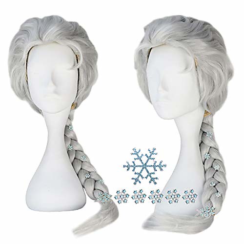 

miss u hair long straight braided hair princess child halloween cosplay costume wig adult with snowflake hairpin (silvery grey)