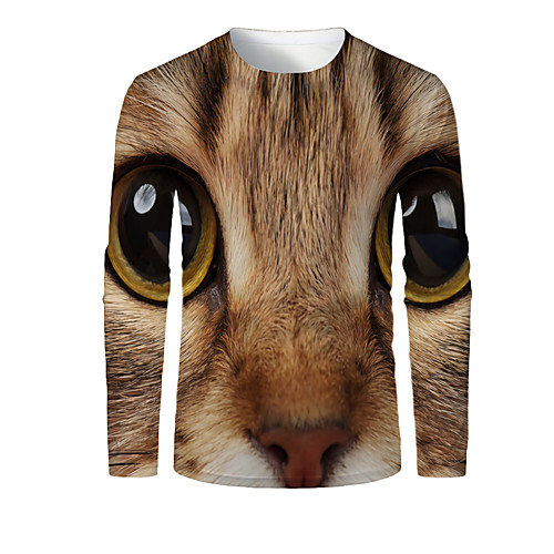 

Men's T shirt 3D Print Graphic 3D Animal Print Long Sleeve Daily Tops Brown