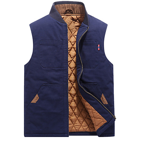 

Men's Golf Vest / Gilet Sleeveless Windproof Breathable Warm Athleisure Sports Outdoor Autumn / Fall Winter Spring Cotton Solid Color Army Green Khaki Dark Navy