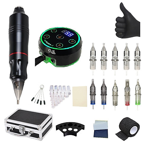 

BaseKey Professional Tattoo Kit Tattoo Machine Tattoo Pen Tattoo Power Supply Rotary Pen With Cartridges Needles For Permanent Makeup Eyebrow Microblading Low Noise Best Quality Aluminum Alloy 18 W