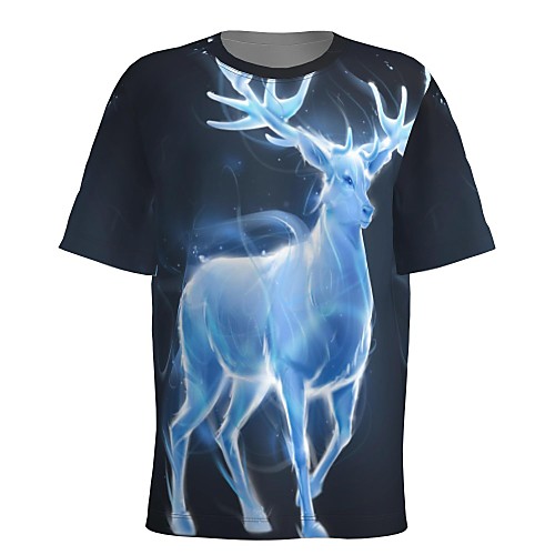 

Men's T shirt 3D Print Graphic 3D Animal Print Short Sleeve Christmas Tops Blue