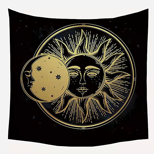 

Wall Tapestry Art Decor Blanket Curtain Picnic Tablecloth Hanging Home Bedroom Living Room Dormitory Decoration Polyester Fiber Sun Moon Black Background