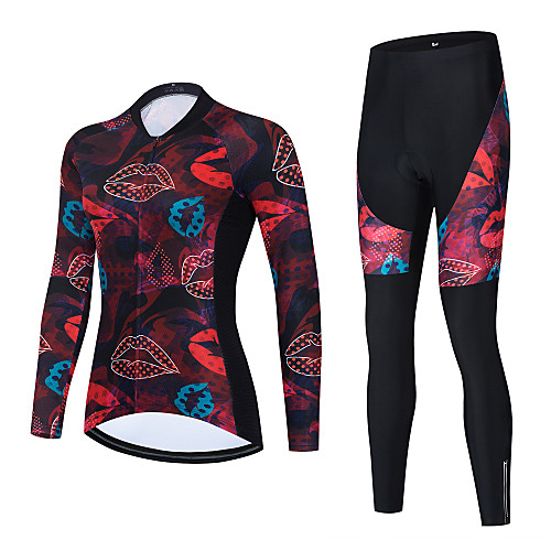 

21Grams Women's Long Sleeve Cycling Jersey with Bib Tights Cycling Jersey with Tights Winter Black Red BlackWhite Bike Breathable Quick Dry Sports Graphic Mountain Bike MTB Road Bike Cycling