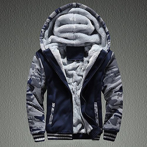

Men's Hoodie Outdoor Thermal Warm Waterproof Fleece Lining Warm Fall Winter Spring Camo Coat Top Polyester Camping / Hiking Hunting Fishing Grey Dark Gray Dark Blue
