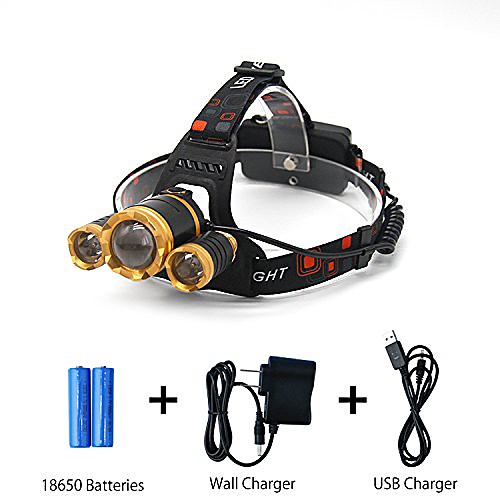 

brightest led headlamp flashlight 8000 lumens, zoomable &waterproof with rechargeable 18650 batteries, 3 lights 4 modes headlight for reading outdoor running camping hiking fishing