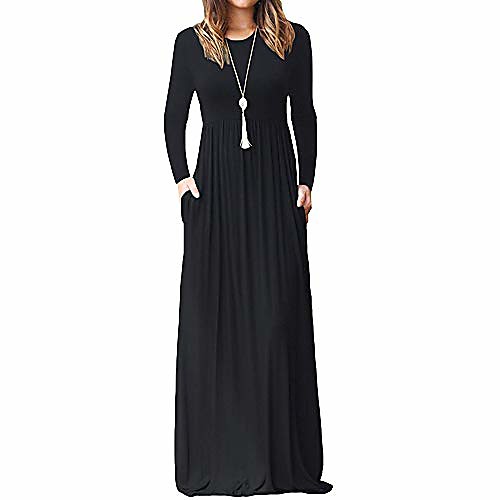 

women's christmas maxi dress long sleeve loose ugly xmas printed dress buffalo plaid dress casual pockets tunic long dresses (a-black, large)