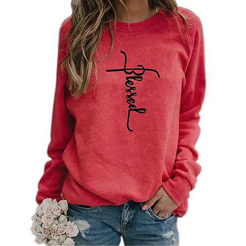 

Women's Pullover Sweatshirt Graphic Text Letter Daily Basic Casual Hoodies Sweatshirts Loose Blue Red Fuchsia