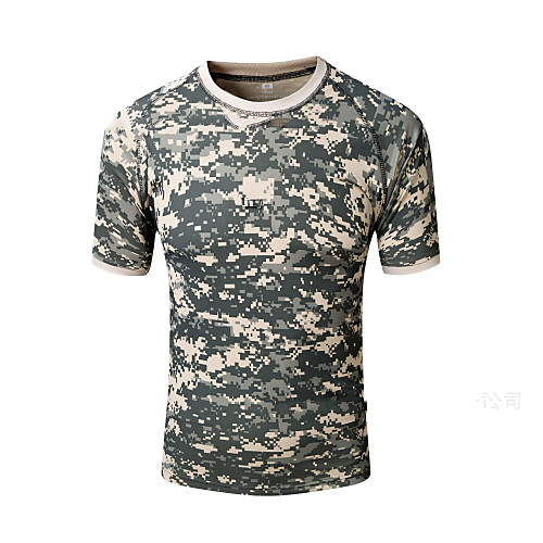 

Men's Hunting T-shirt Short Sleeve Outdoor Summer Breathable Quick Dry Well-ventilated Breathability Camo / Camouflage Top Polyester Camping / Hiking Hunting Fishing Traveling Green / Yellow Black