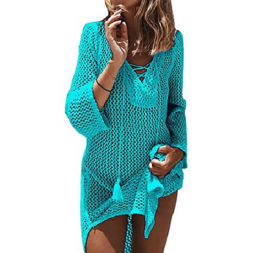 

women's lace-up bathing suit bikini swimsuit crochet tunic cover up swimwear dress beach top (green)