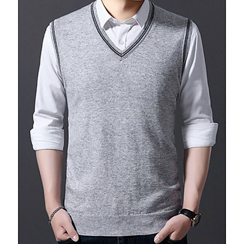 

Men's Knitted Solid Color Vest Sleeveless Sweater Cardigans V Neck Fall Winter Black Light gray Dark Gray