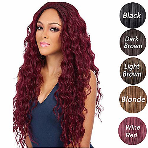 

long water wave wig wine red losse curl natural wavy synthetic hair fabulous curly full wigs for party costume halloween holiday wigs (wine red)