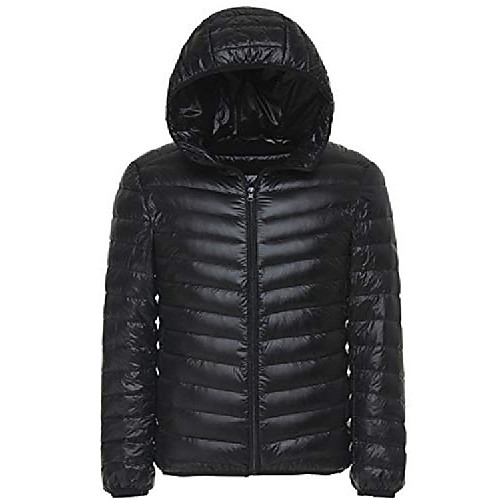 

men hooded ultra light packable down jacket (l, black)