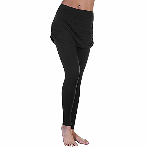 

women's high waist leggings with attached ruched side mini skirt, 041_l-xl
