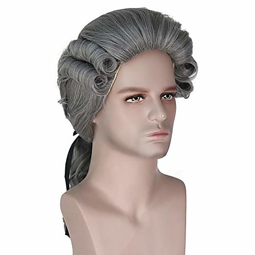 

miss u hair judge colonial wig man long wave beige wig halloween costume cosplay wig (silver grey)