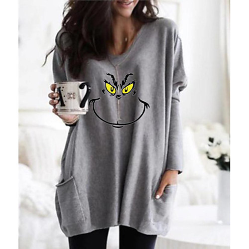 

Women's T Shirt Dress Tee Dress Short Mini Dress Black Blue Purple Gray Long Sleeve Animal Patchwork Print Fall Winter Round Neck Casual Christmas 2021 S M L XL XXL 3XL 4XL 5XL