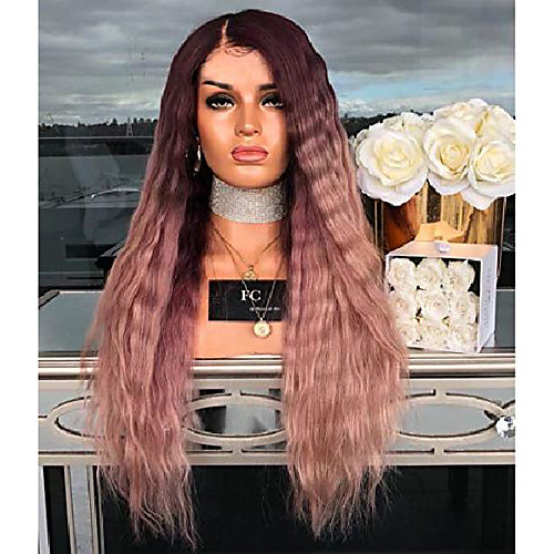

clearance long wavy wig | female side part curly ombre pink wigs | heat resistant synthetic fiber full hair for african black womens party wig (multicolor)