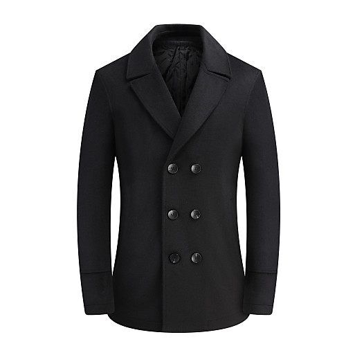 

Men's Solid Colored Basic Fall & Winter Coat Long Daily Long Sleeve Wool Coat Tops Black