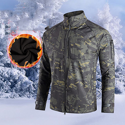 

Men's Hunting Jacket Outdoor Thermal Warm Waterproof Windproof Fleece Lining Fall Winter Spring Camo Coat Top Polyester Camping / Hiking Hunting Fishing Jungle camouflage Python Black Black