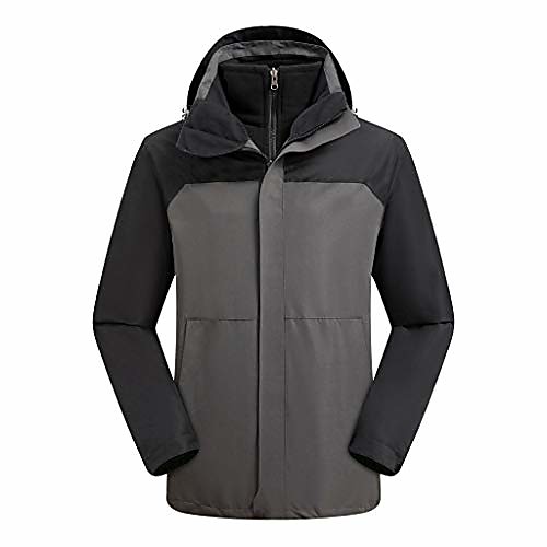 

men's two-piece detachable liner water resistant windproof padded warm rain jacket(gray,xxxl)