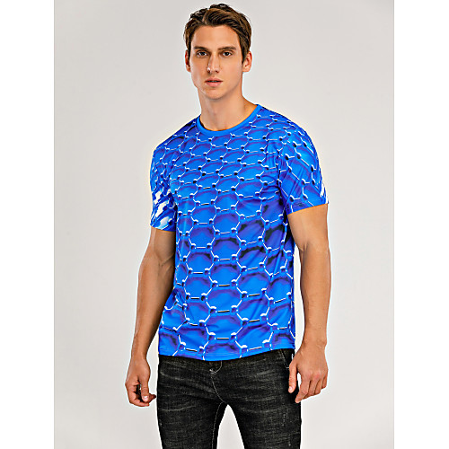 

Men's T shirt Graphic Plus Size Print Short Sleeve Weekend Tops Streetwear Blue Gold
