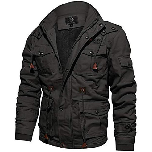 

cargo jacket mens winter fleece jackets cotton casual jacket for men outdoor hiking jakets warm thick jackets with hooded grey