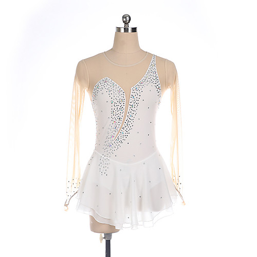 

Figure Skating Dress Women's Girls' Ice Skating Dress Dark Pink White Black Spandex High Elasticity Training Competition Skating Wear Crystal / Rhinestone Long Sleeve Ice Skating Figure Skating
