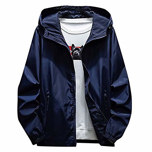 

men's casual solid plus size waterproof hoodie zipper rain coat jacket windbreaker(dark blue,xxxxxl)