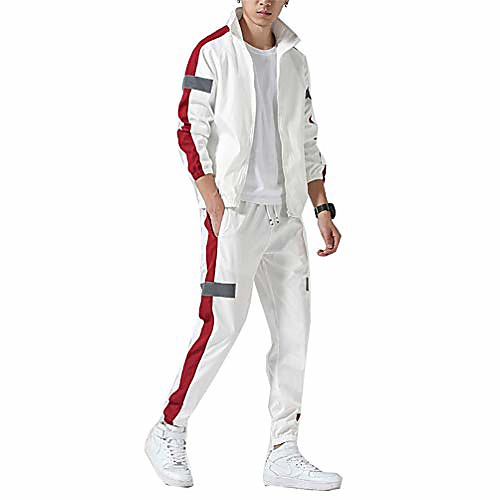 

men sportswear set spring autumn hip hop sweatshirtpants two pieces track suit zya19-3 white l