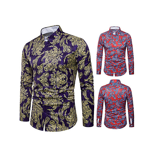 

Men's Shirt 3D Print Graphic Long Sleeve Daily Tops Business Basic Red Gold