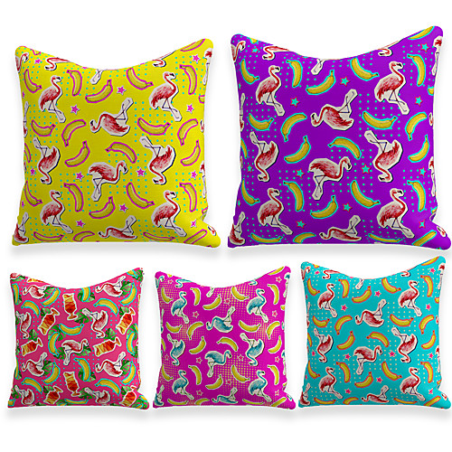 

Cushion Cover 5PCS Linen Soft Decorative Square Throw Pillow Cover Cushion Case Pillowcase for Sofa Bedroom 45 x 45 cm (18 x 18 Inch) Superior Quality Mashine Washable Flamingo
