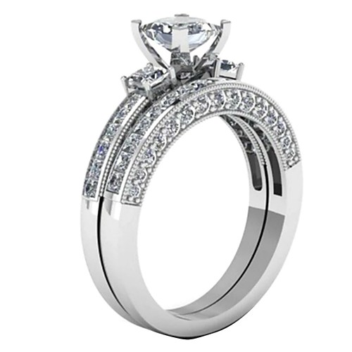 

couple ring bridal set his hers white gold plated cz stainless steel wedding ring band set