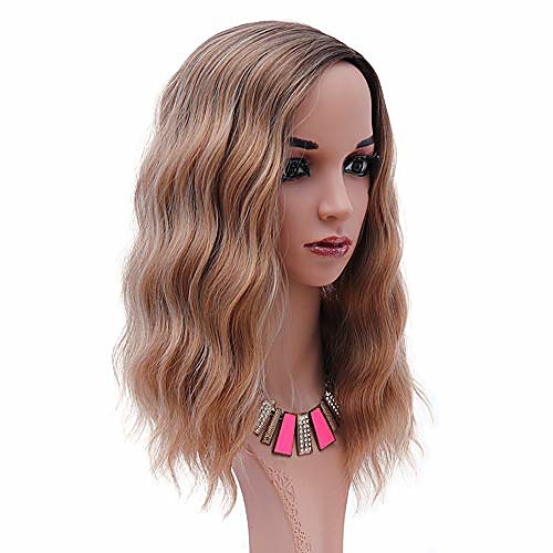 

ombre blonde mix brown wig 14inch short curly bob wigs upgrade synthetic wigs cosplay wig for women professional heat resistant fiber