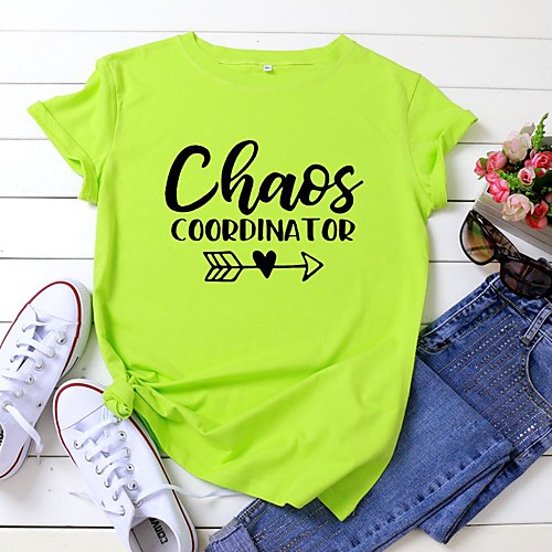

Women's T-shirt Graphic Prints Letter Round Neck Tops 100% Cotton Basic Basic Top White Black Yellow