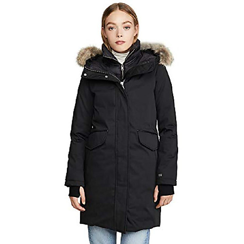 

women's payton-n ladies hooded down coat, raccoon fur, black, xxs