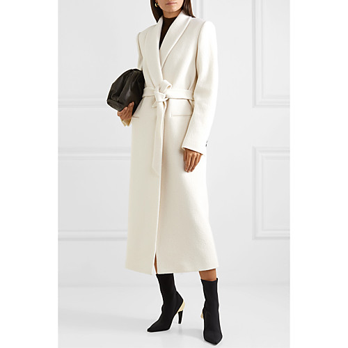 

Women's Solid Colored Basic Winter Coat Long Daily Long Sleeve Wool Coat Tops White