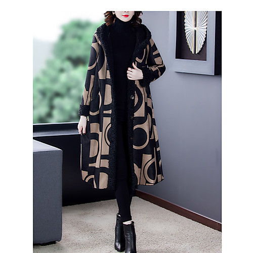 

Women's Geometric Patchwork Fall & Winter Trench Coat Long Going out Long Sleeve Cotton Blend Coat Tops Blue