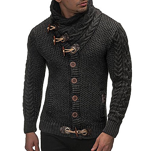 

pullover sweaters for men solid butotn up cowl neck tops long sleeve casual slim fit knitting cardigan coats(medium,dark gray)