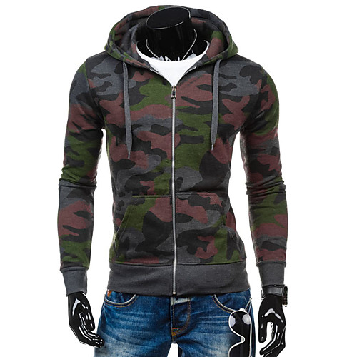 

Men's Hoodie Outdoor Thermal Warm Breathable Warm Outdoor Fall Spring Camo Coat Top Cotton Camping / Hiking Hunting Fishing Dark Grey White Grey