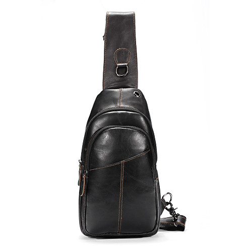 

Men's Bags Cowhide Sling Shoulder Bag Chest Bag Zipper Daily Going out 2021 MessengerBag Black Brown