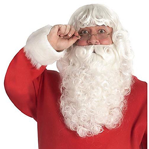 

mens deluxe santa beard and wig set party supplies, white, one size us