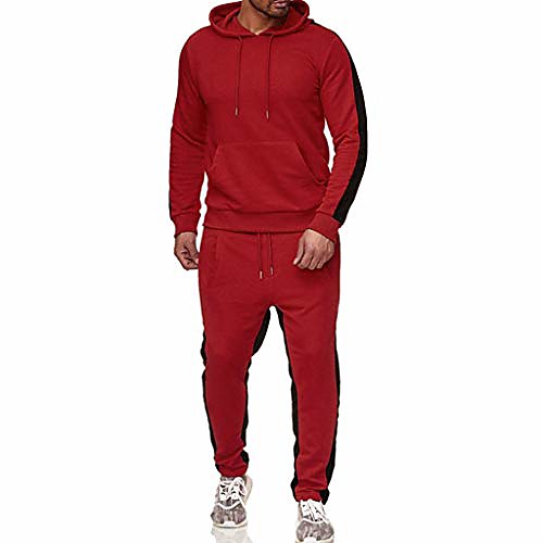 

mens autumn winter stripe hoodie sweatshirt top pants sets sports suit tracksuit red
