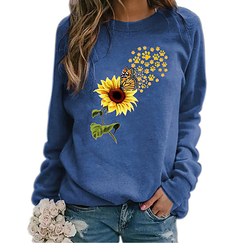 

Women's Pullover Sweatshirt Plants Graphic Sunflower Daily Casual Hoodies Sweatshirts Loose Blue Red Khaki