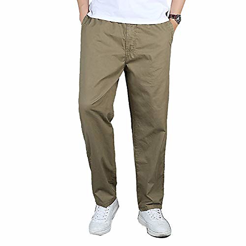 

men's cargo pants loose straight leg casual chino cotton elastic waist army yellow asian 6xl