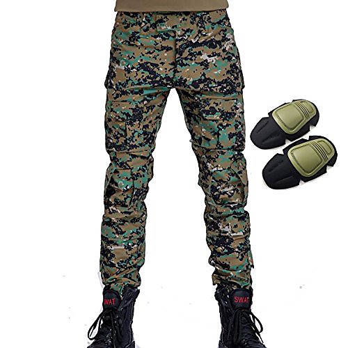 

military army tactical airsoft paintball shooting pants combat men pants with knee pads digital woodland (xl)