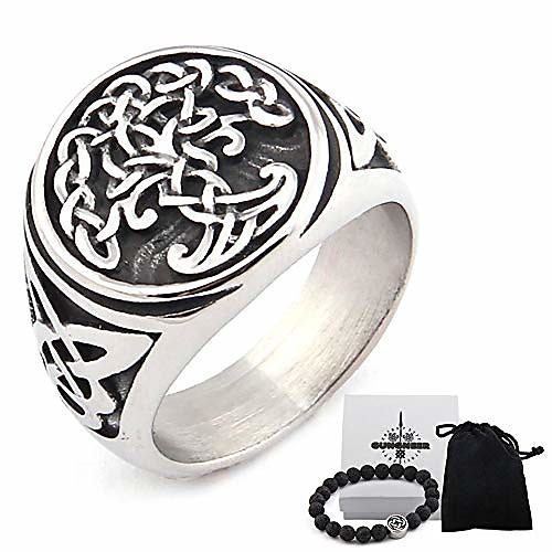 

stainless steel yggdrasil tree of life ring celtic jewelry protection irish triquetra accessories men women