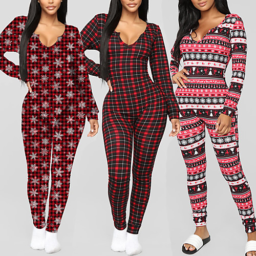 

Women's Sophisticated Black Red Wine Jumpsuit Plaid Print